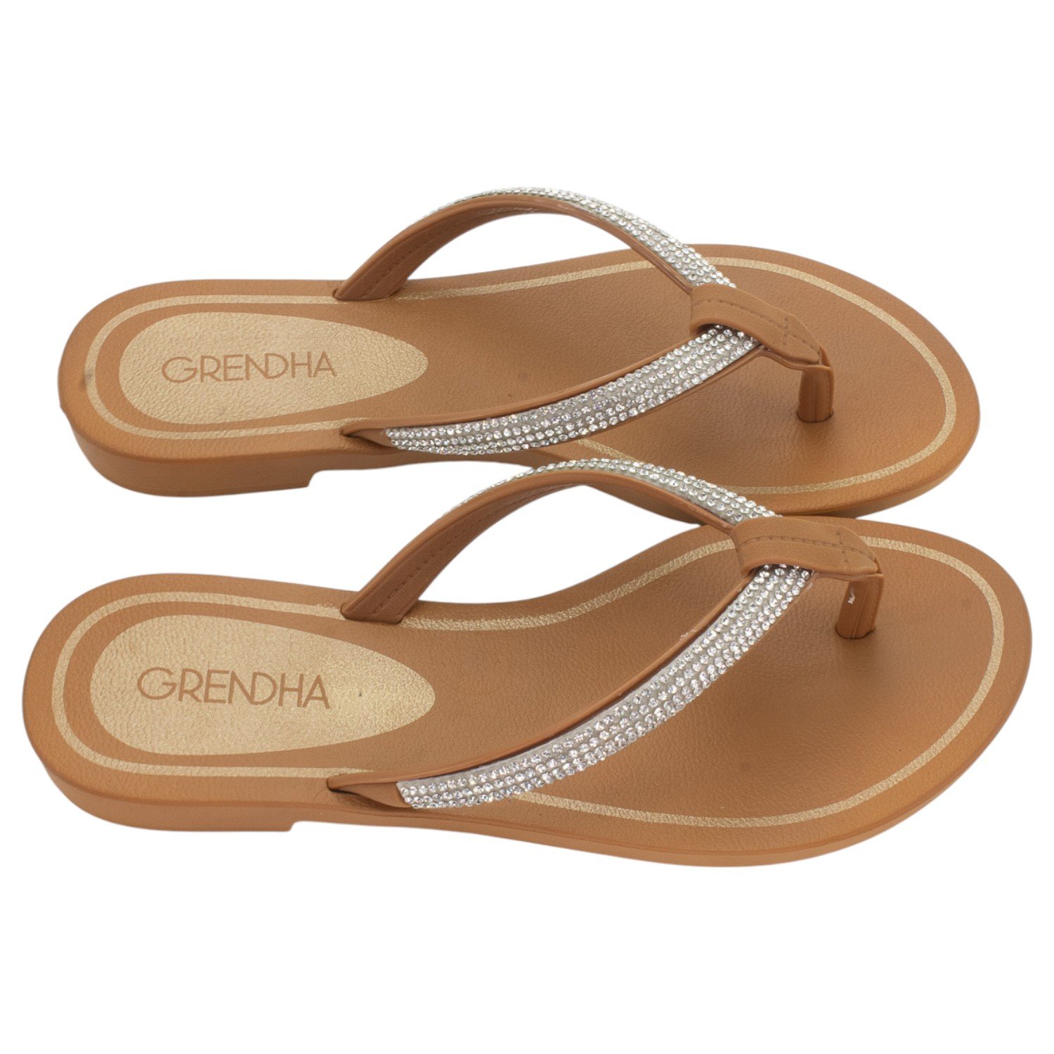 Rasteira Feminina Grendha Brilho - Bege Marrom 2