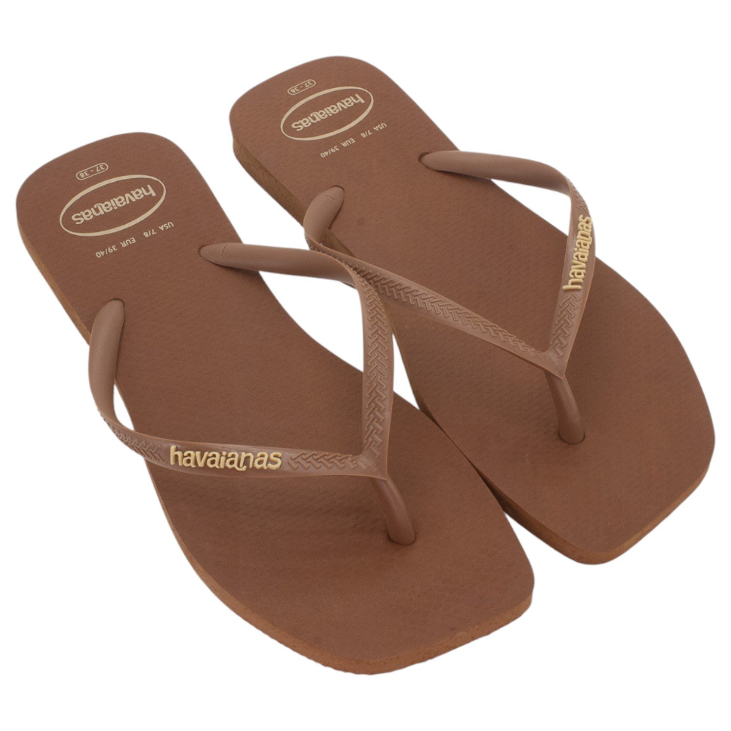 Chinelo Feminino Havaianas Slim Square Logo Pop Up - Marrom