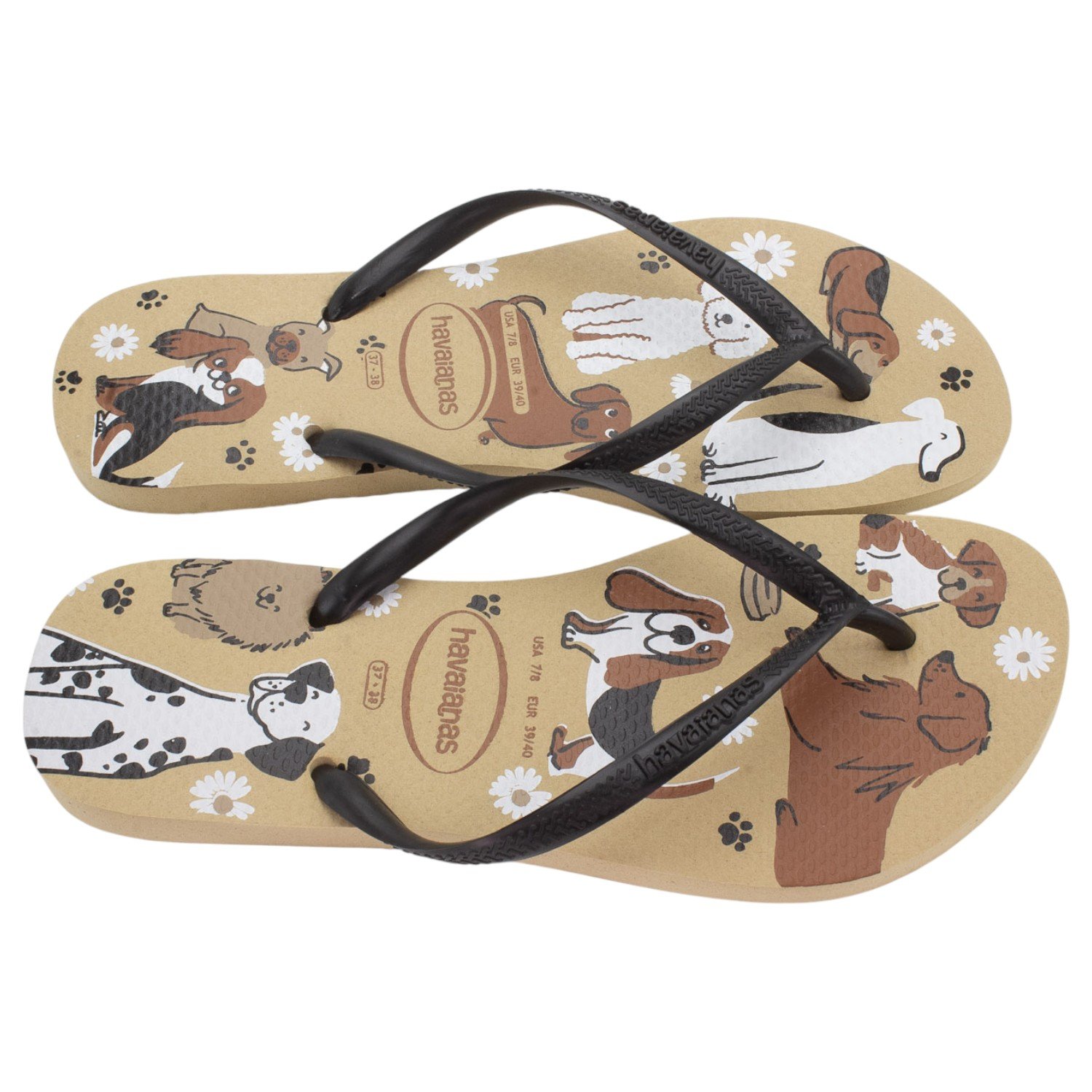 Chinelo Feminino Havaianas Slim Pets - Bege Preto 2