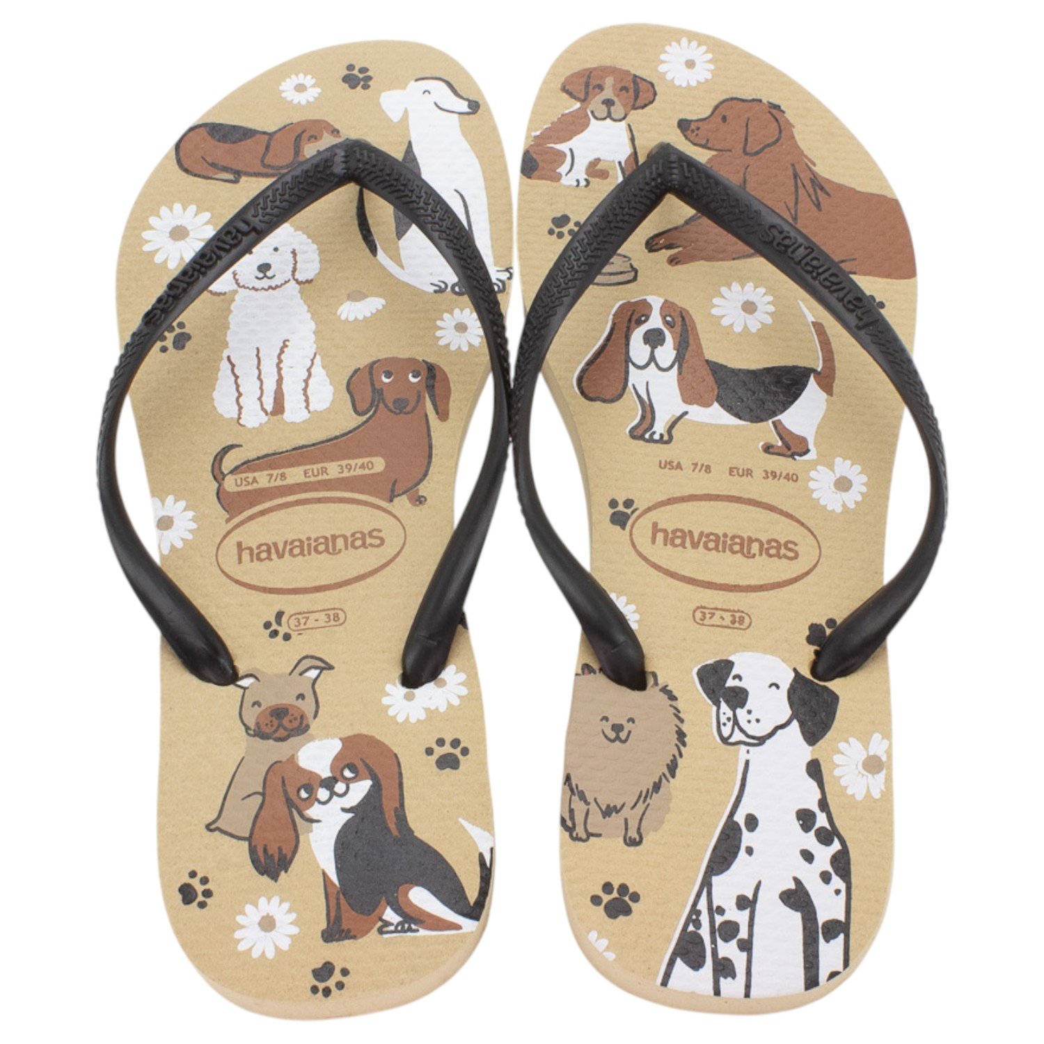 Chinelo Feminino Havaianas Slim Pets - Bege Preto 3