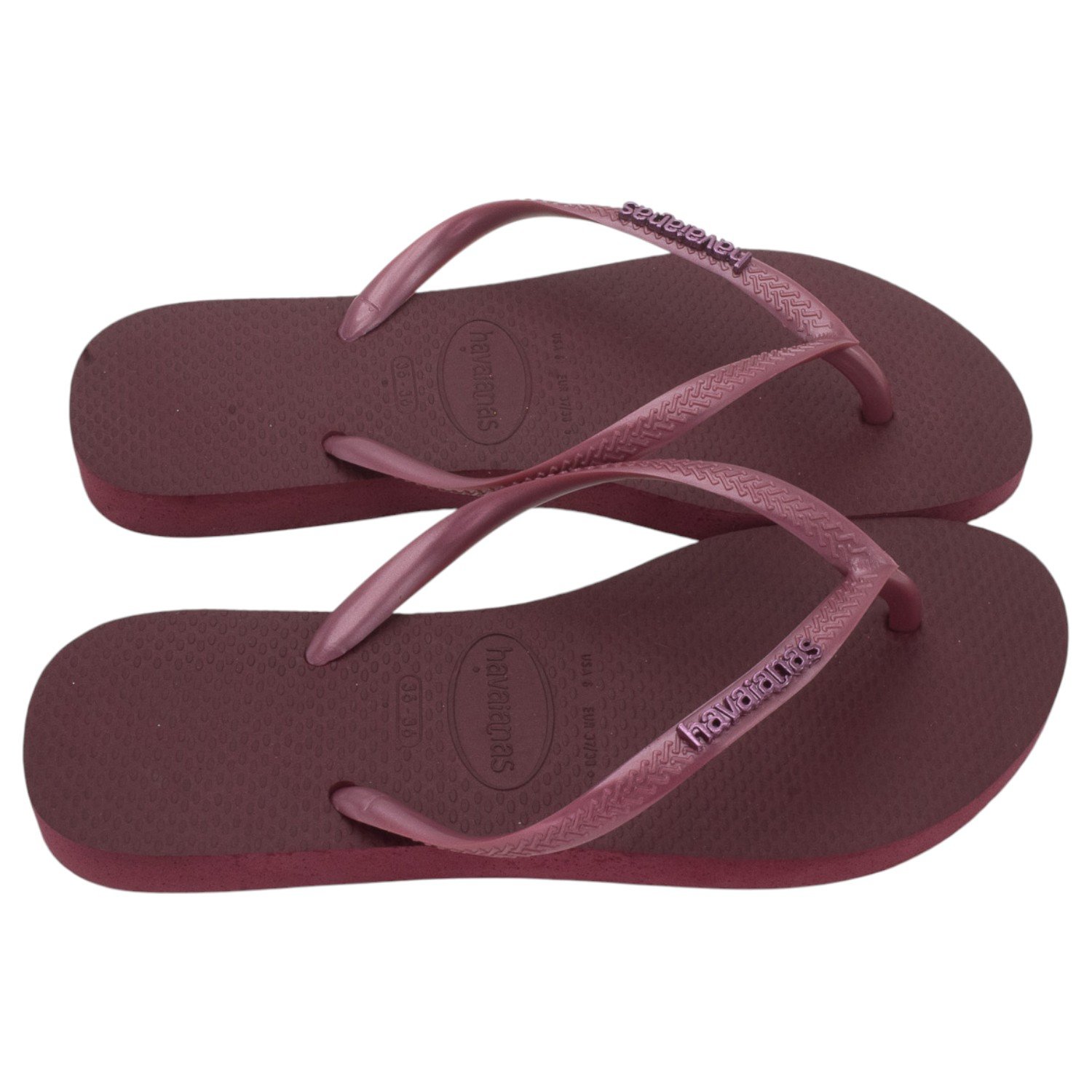 Chinelo Feminino Havaianas Slim Square Logo Metallic - Vermelho Vinho 2