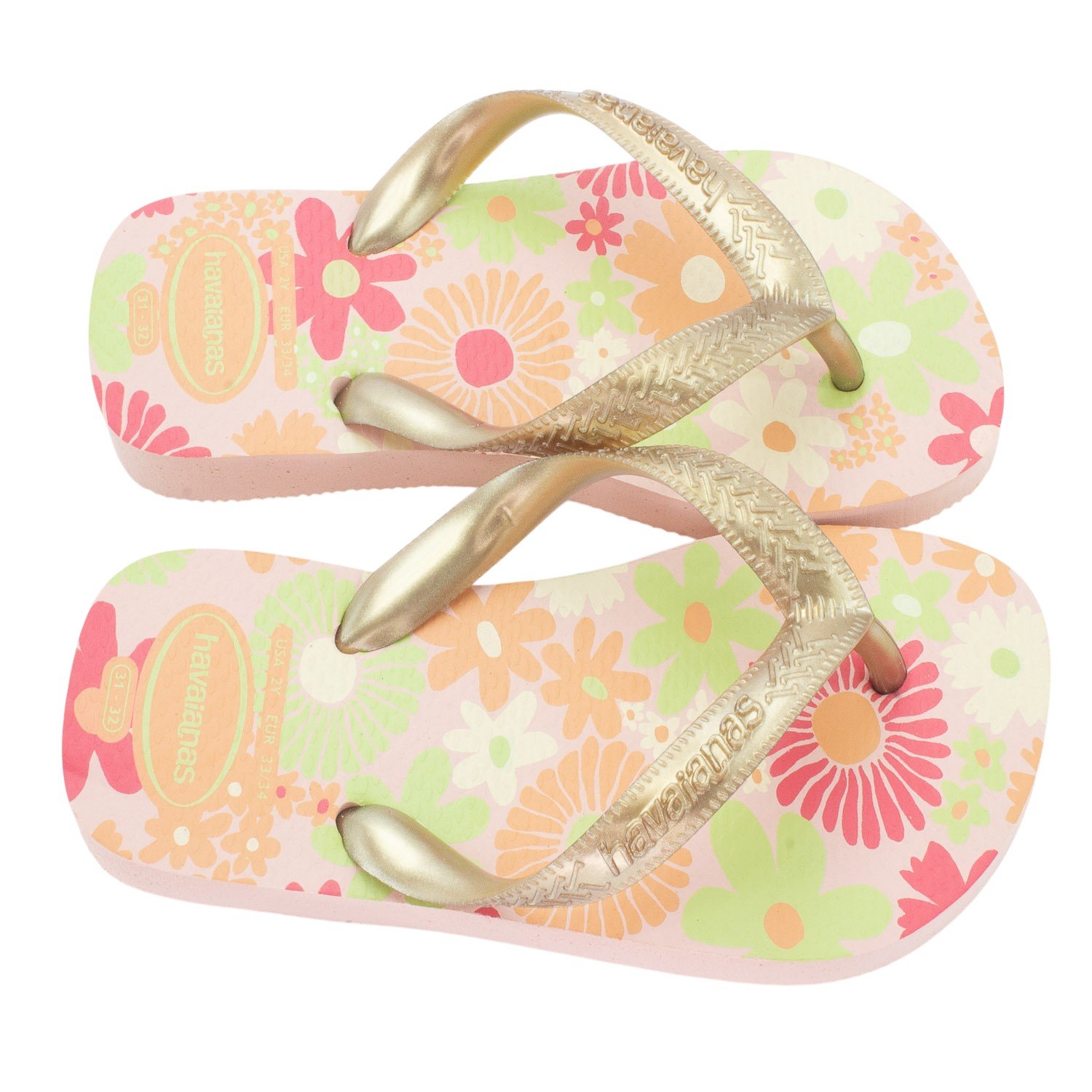Chinelo Infantil Menina Havaianas Kids Flores - Rosa Dourado 2