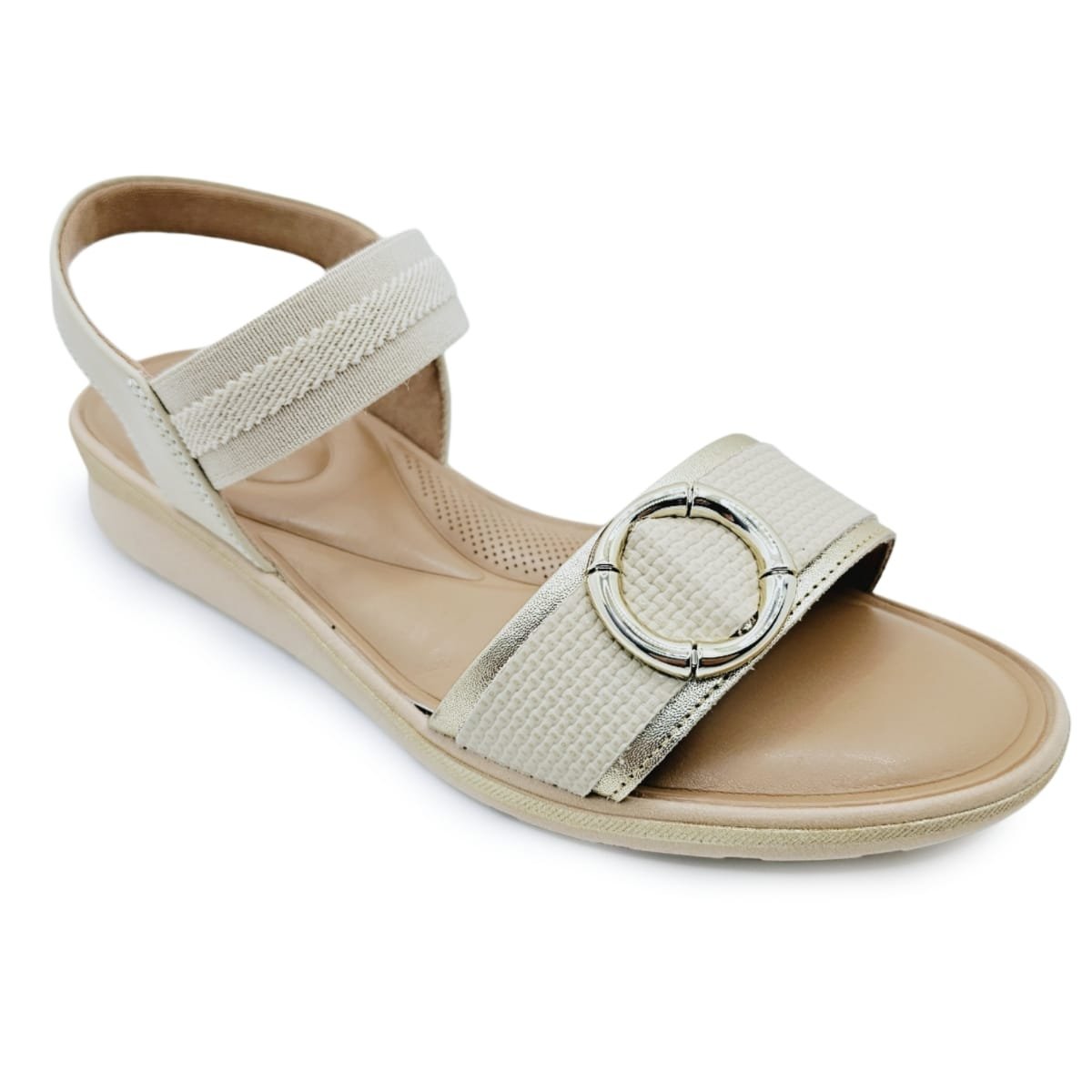 Sandália Usaflex em Couro com Ajuste Elástico e Amortecedor