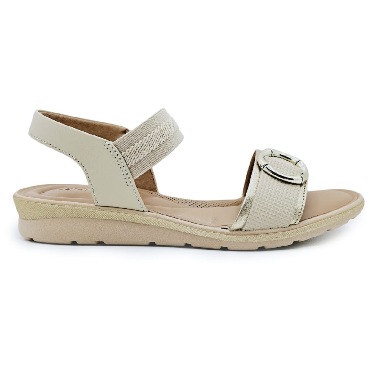 Sandália Usaflex em Couro com Ajuste Elástico e Amortecedor Bege 2