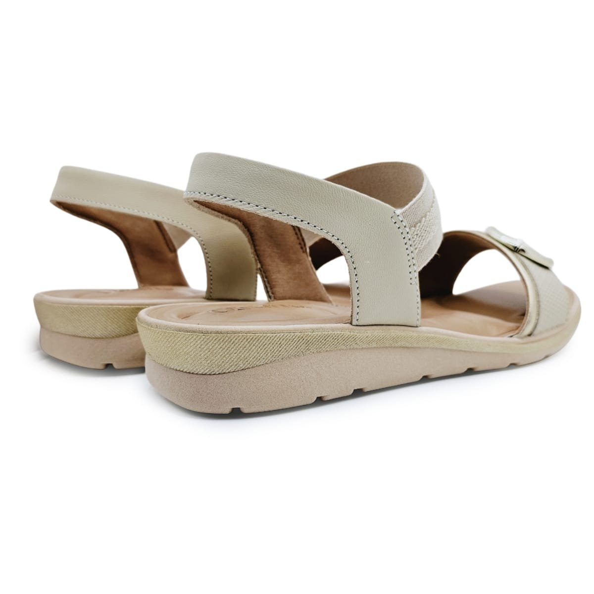 Sandália Usaflex em Couro com Ajuste Elástico e Amortecedor Bege 3