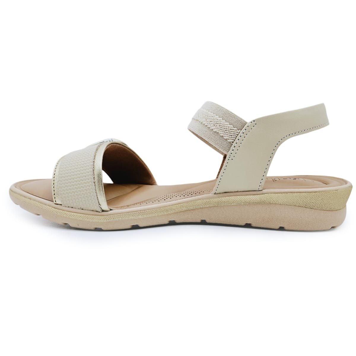 Sandália Usaflex em Couro com Ajuste Elástico e Amortecedor Bege 4