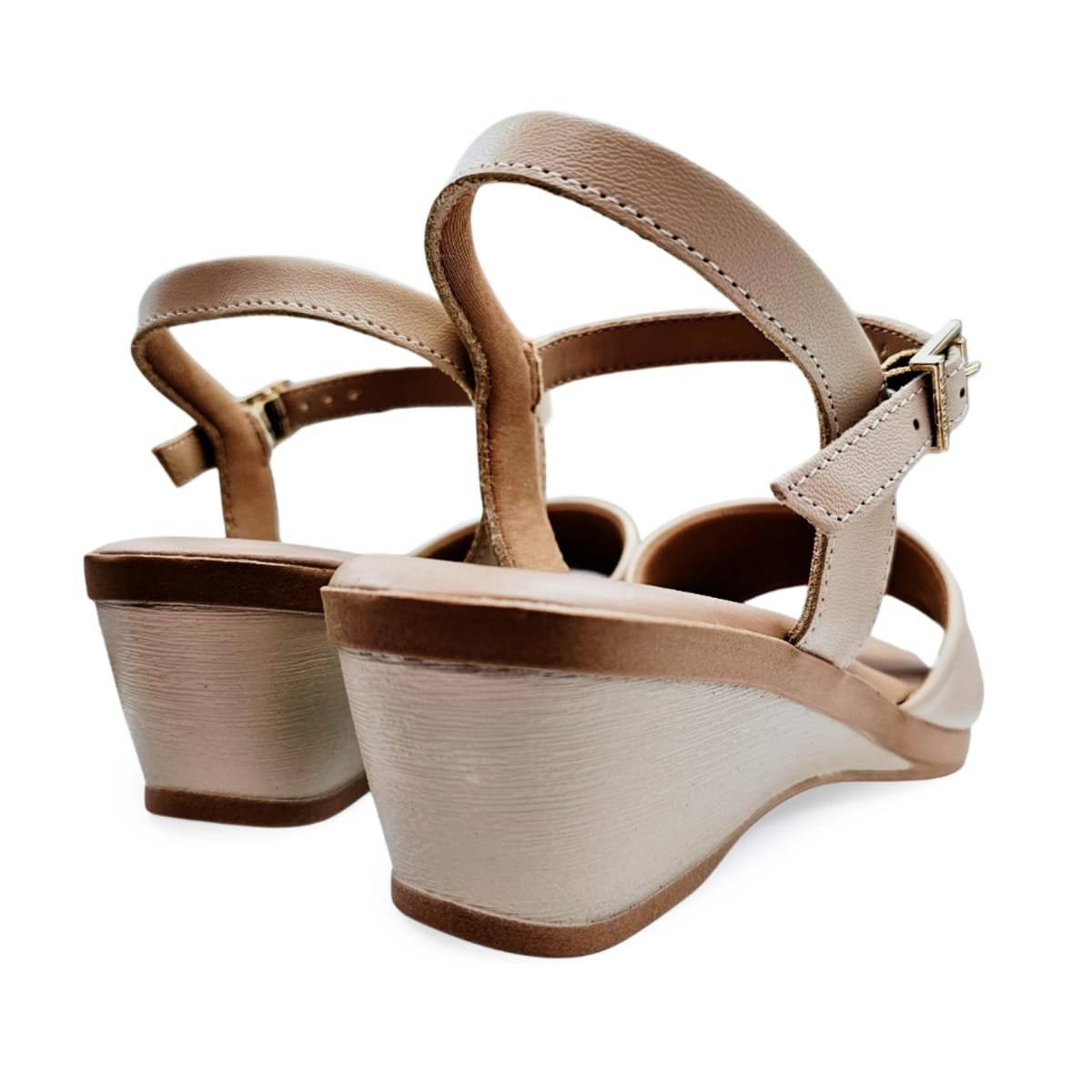 Sandália Usaflex Anabela Couro Confortável Sola+Conforto Marfim 3