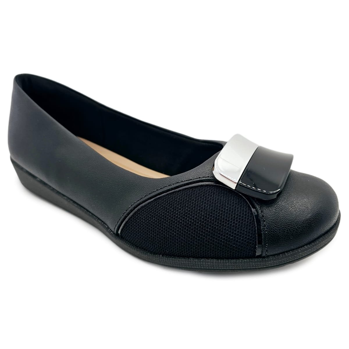 Sapato Usaflex Couro com Tecido na Area do Joanete e Fivela Preto 2