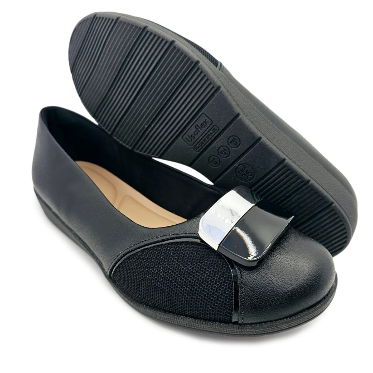Sapato Usaflex Couro com Tecido na Area do Joanete e Fivela Preto 5