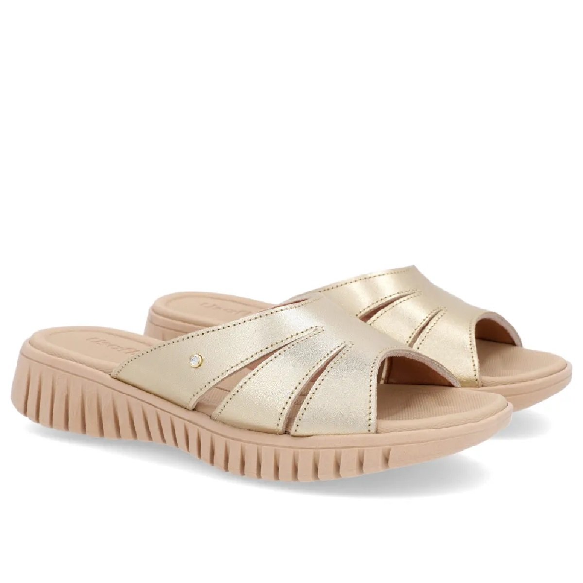 Tamanco Usaflex Plataforma em Couro Conforto e Proteção Dourado 2