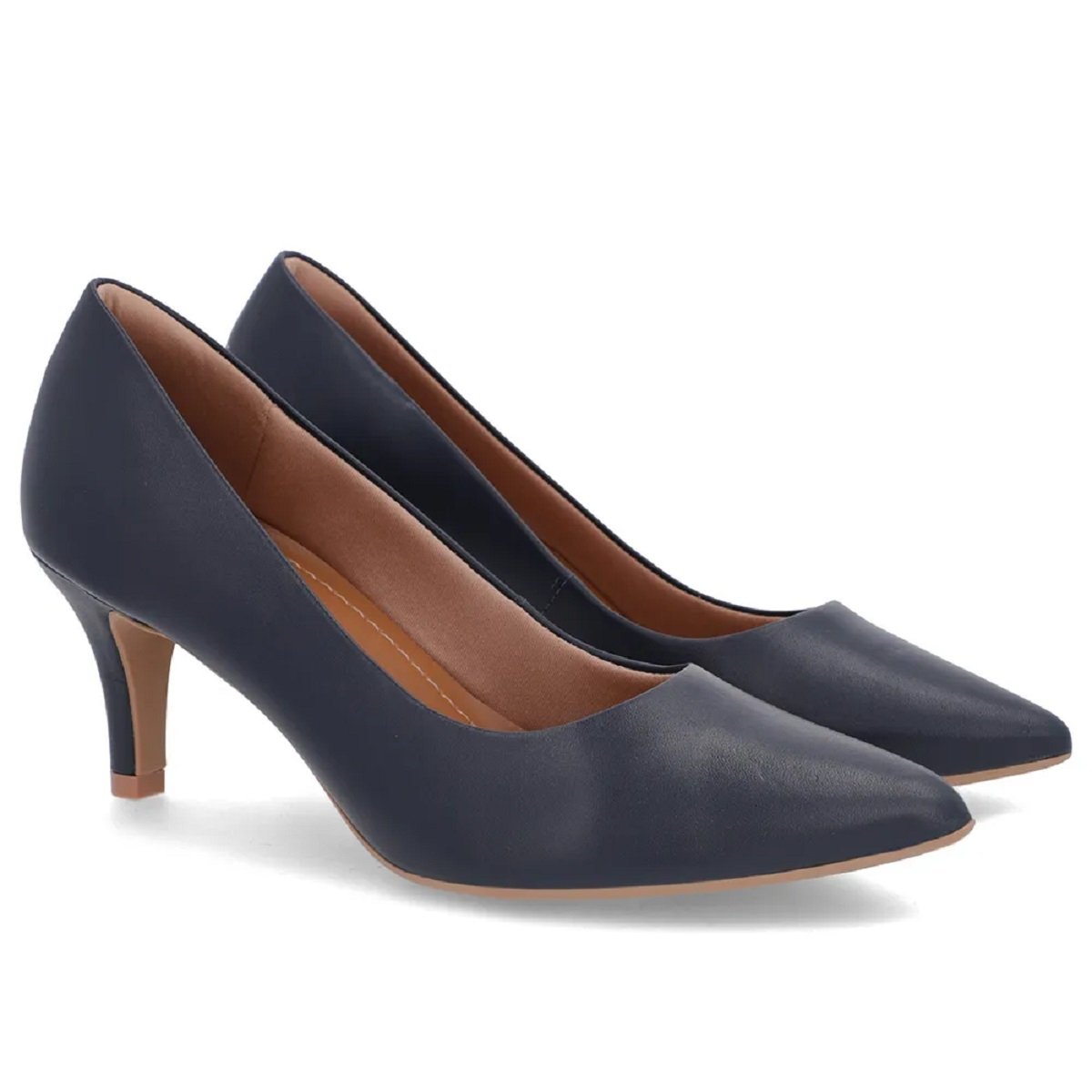 Scarpin Usaflex Bico Fino em Couro Confortável Elegante Marinho 2