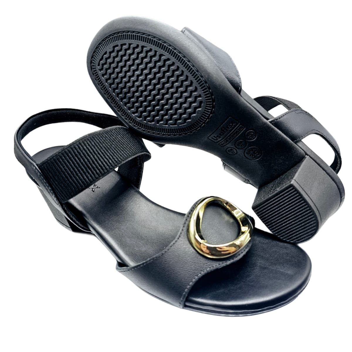 Sandália Usaflex Salto Bloco Médio com Ajuste Elástico Preto 5