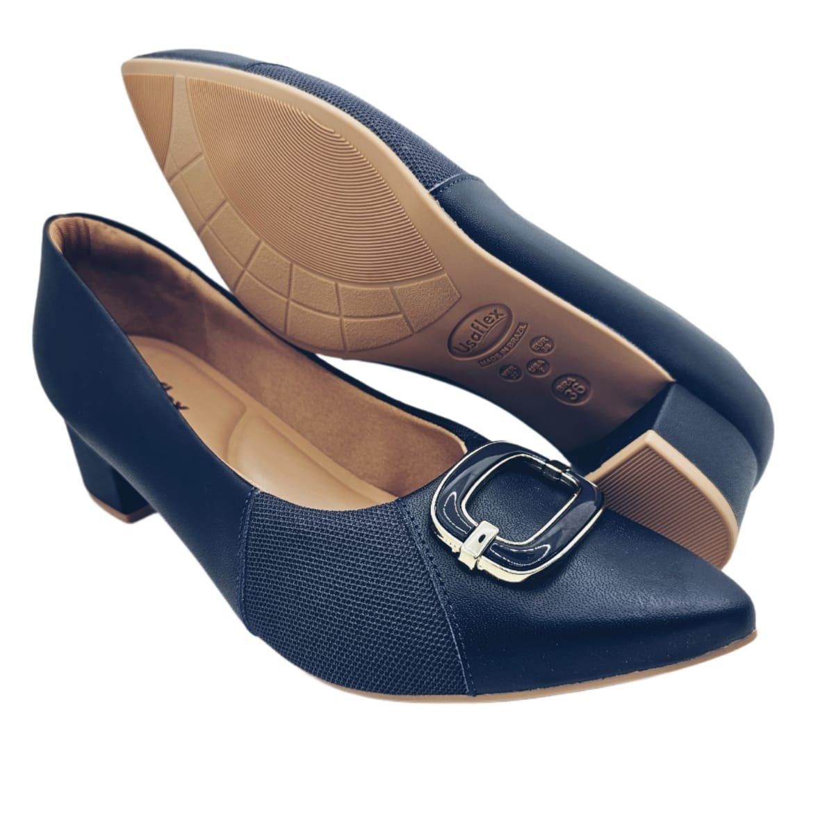 Sapato Usaflex Scarpin Bico Fino com Fivela Indicado Joanete Marinho 5