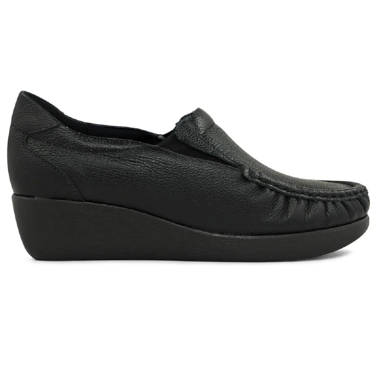 Sapato Usaflex Mocassim Anabela em Couro Relax Uniforme