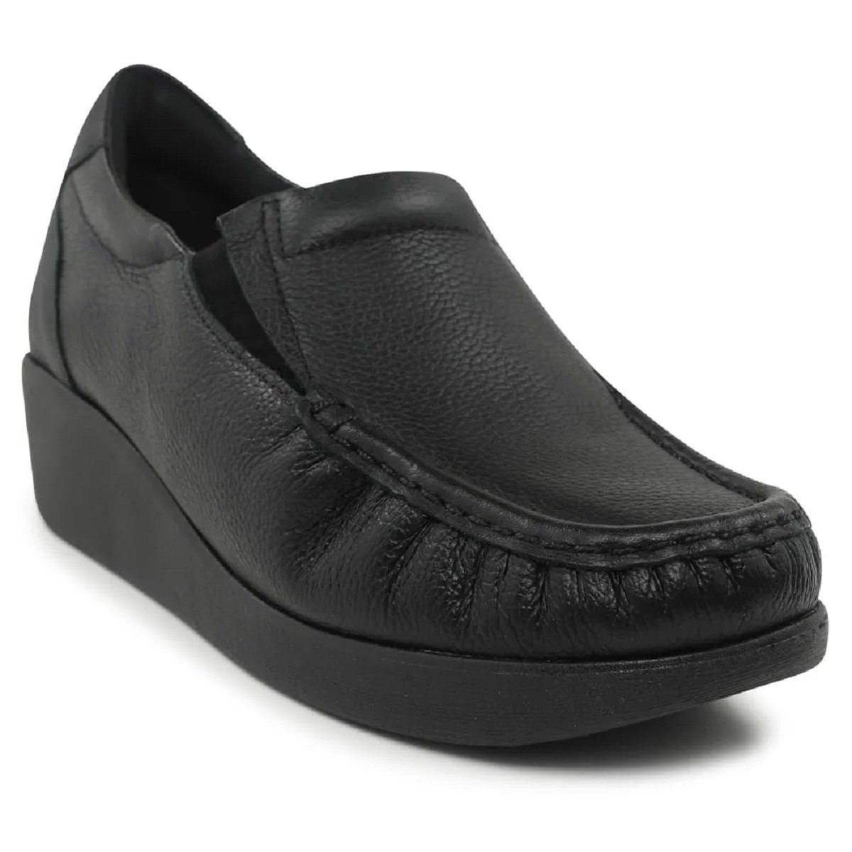 Sapato Usaflex Mocassim Anabela em Couro Relax Uniforme Preto 2