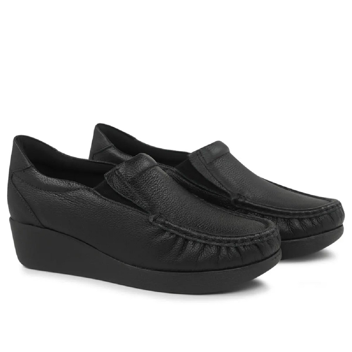 Sapato Usaflex Mocassim Anabela em Couro Relax Uniforme Preto 3