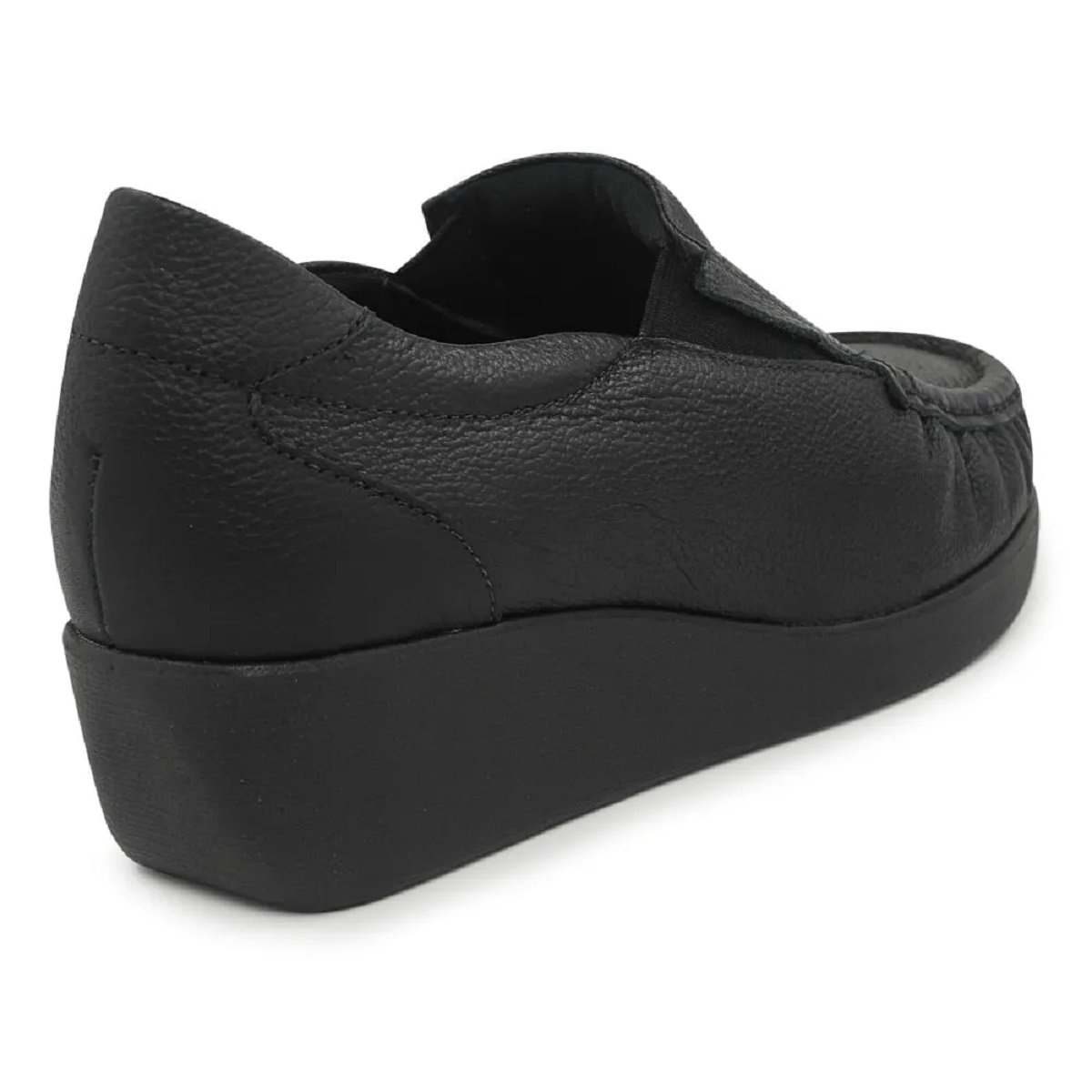 Sapato Usaflex Mocassim Anabela em Couro Relax Uniforme Preto 4