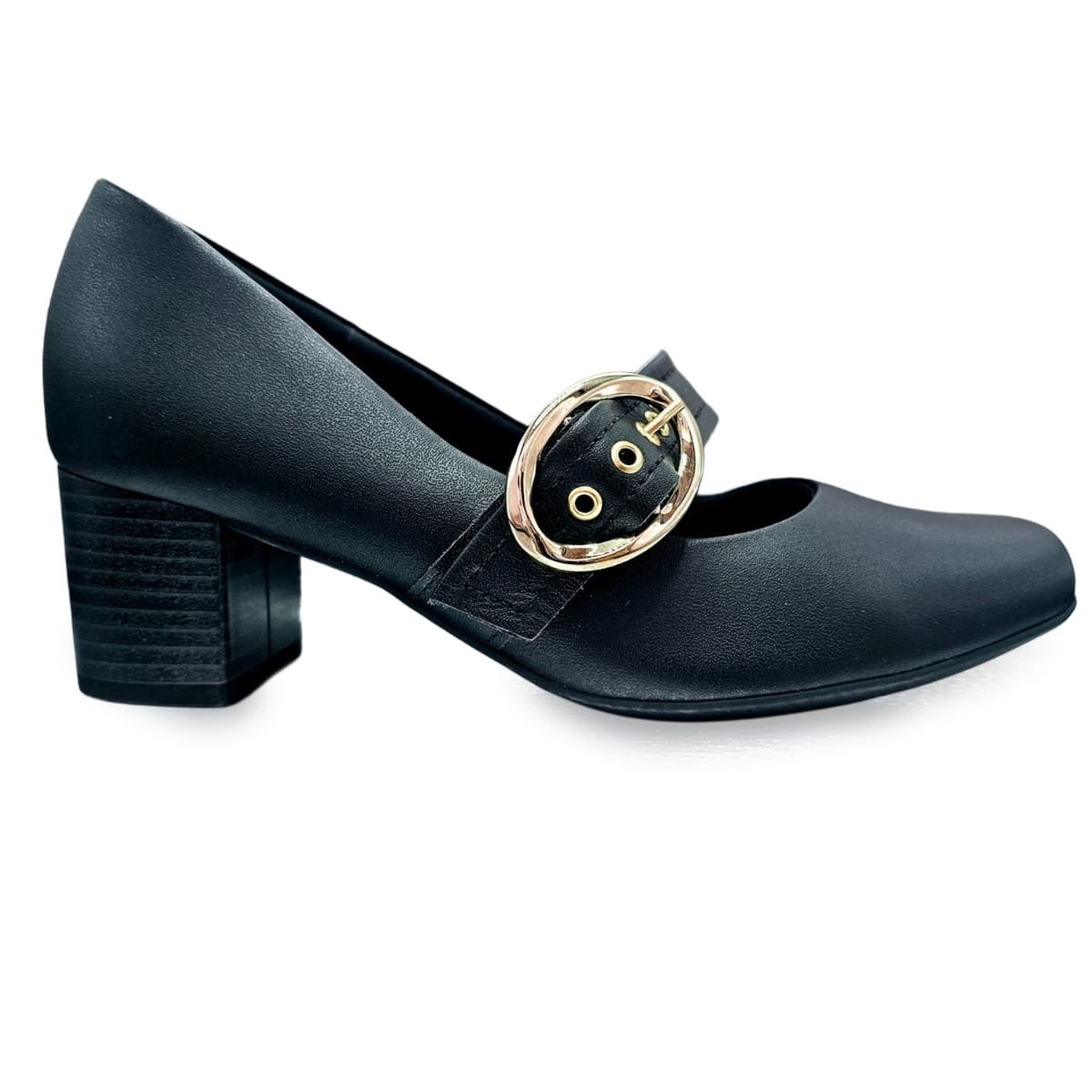 Sapato Usaflex Scarpin Boneca Couro Mary Jane Salto Bloco