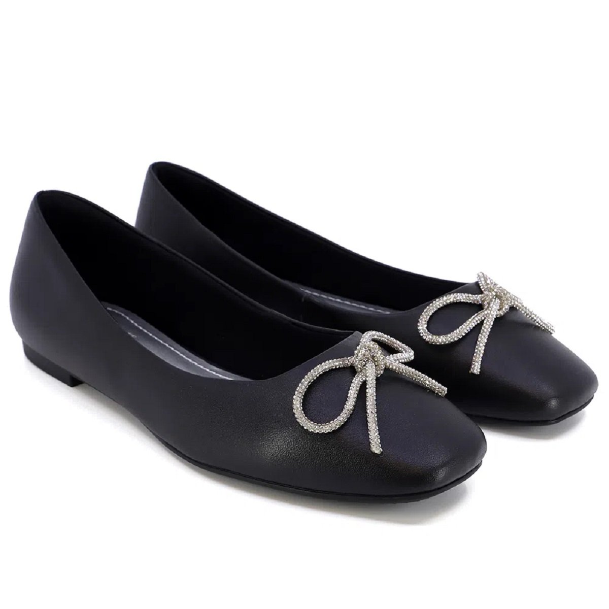 Sapatilha Usaflex em Couro com Laço em Cristais Elegância Preto 2