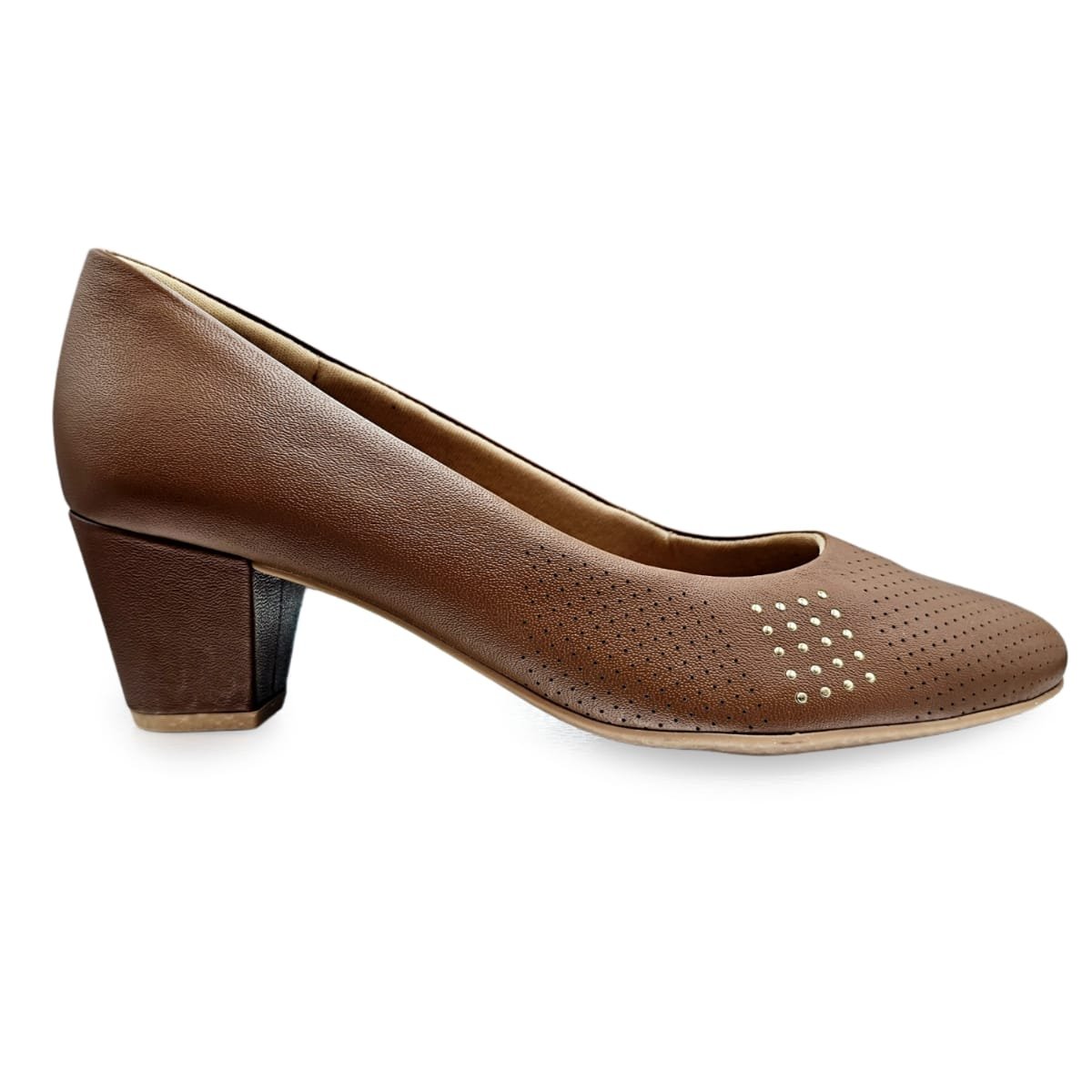 Scarpin Usaflex Bico Fino Couro Microperfurado Conforto