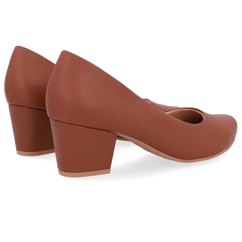 Scarpin Usaflex Salto Bloco Conforto e Elegância em Couro Marrom 4