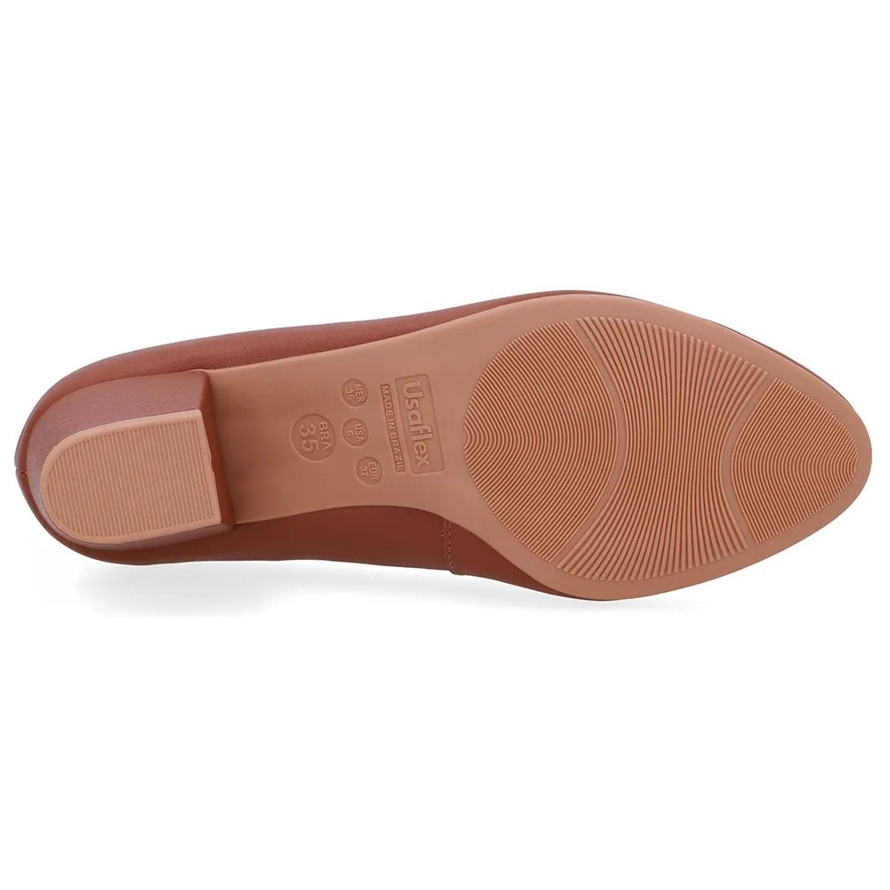 Scarpin Usaflex Salto Bloco Conforto e Elegância em Couro Marrom 5