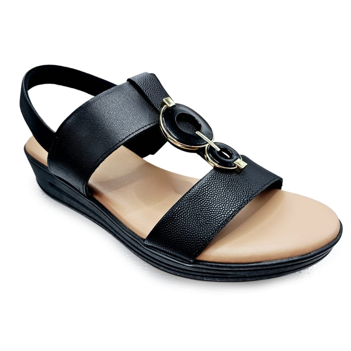 Sandália Usaflex Plataforma Couro com Calce Fácil ? Conforto Preto 2