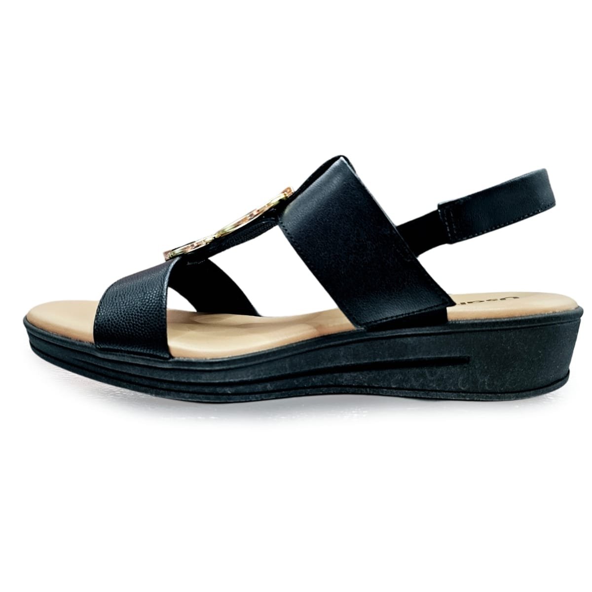 Sandália Usaflex Plataforma Couro com Calce Fácil ? Conforto Preto 4