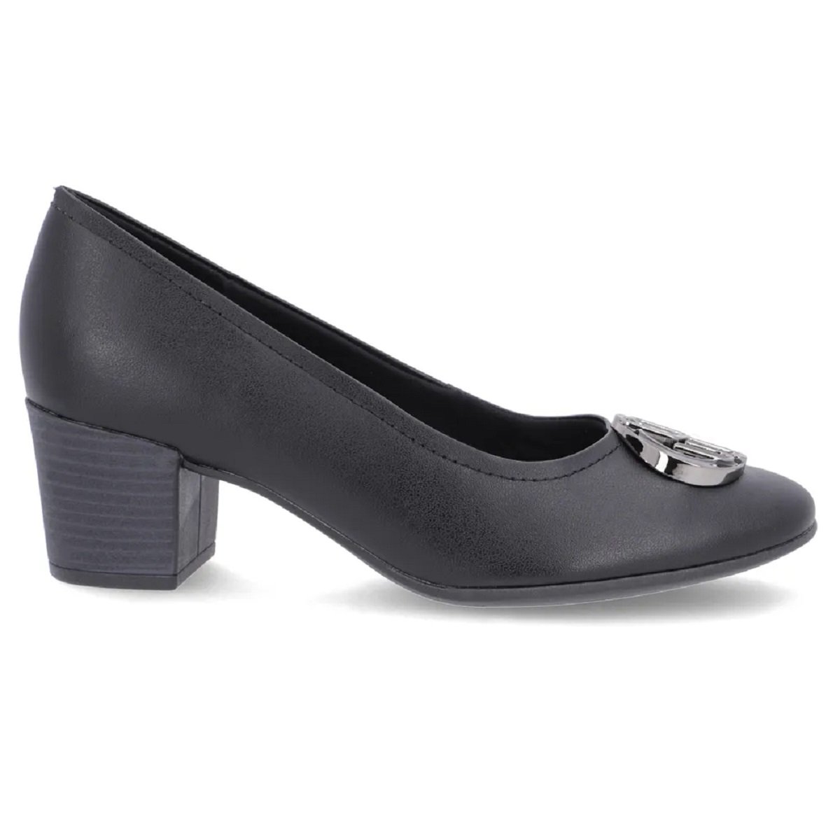 Sapato Scarpin Usaflex em Couro Salto Bloco Monograma