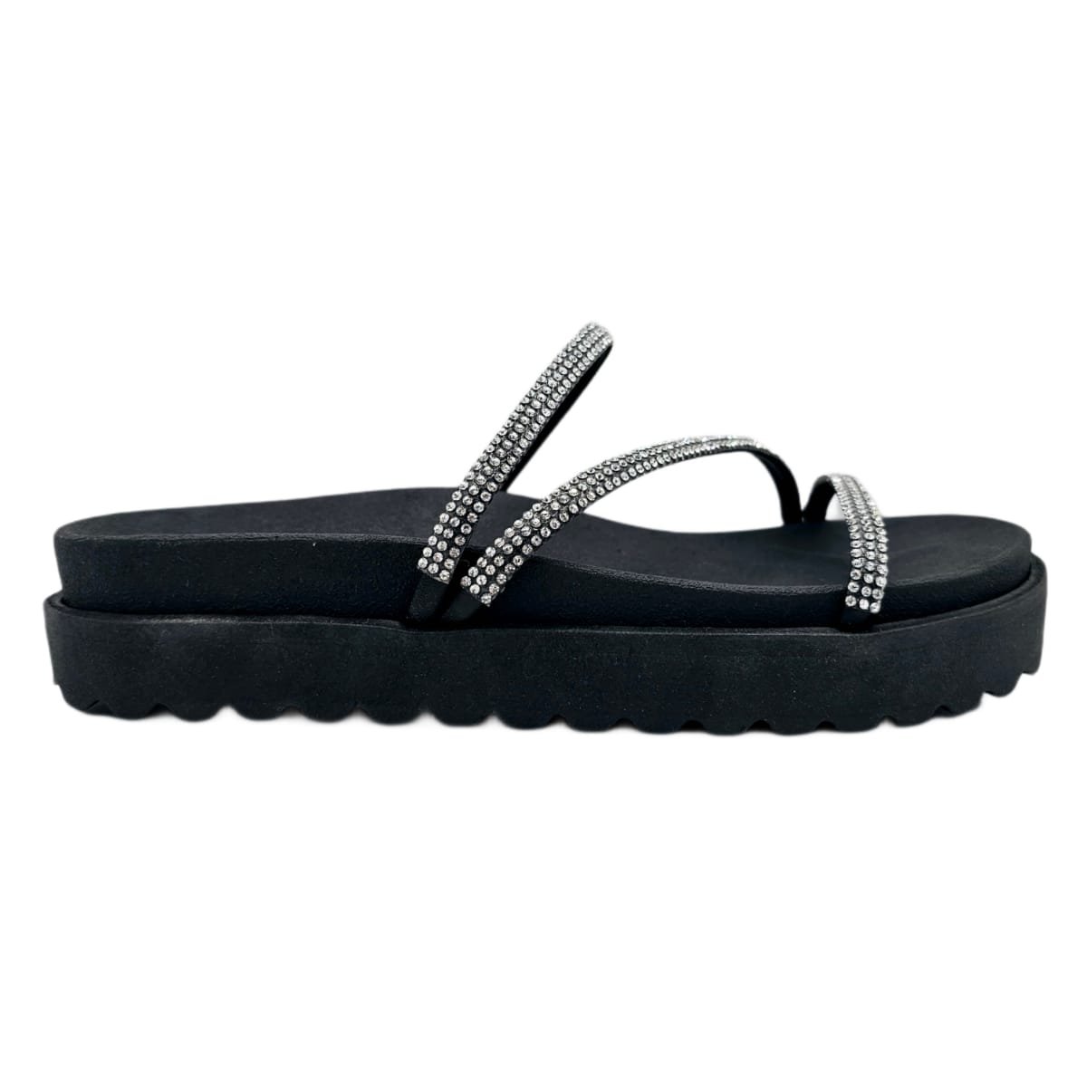 Chinelo com Brilho Strass Confortável Careflex Anatômico Preto 2