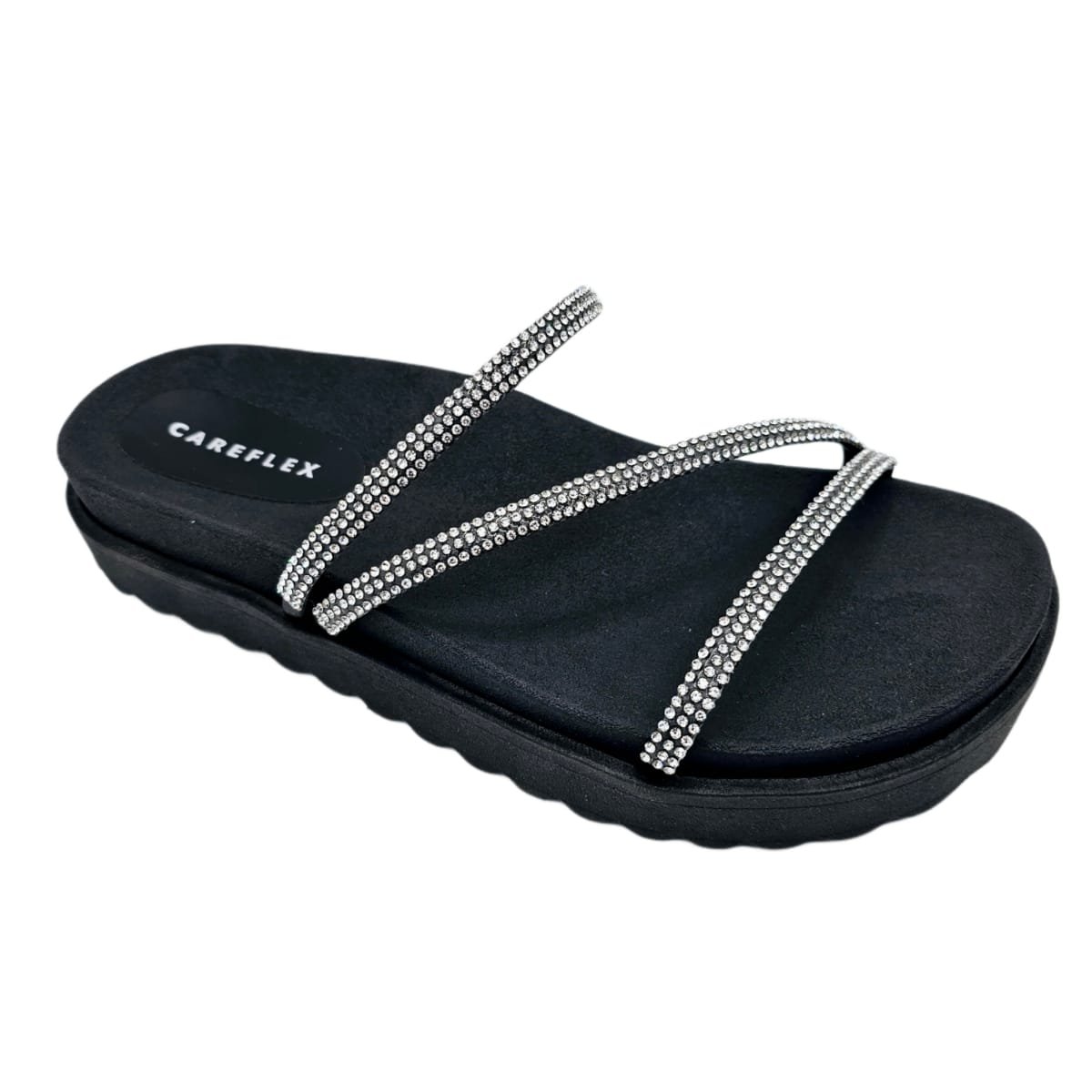 Chinelo com Brilho Strass Confortável Careflex Anatômico Preto 3