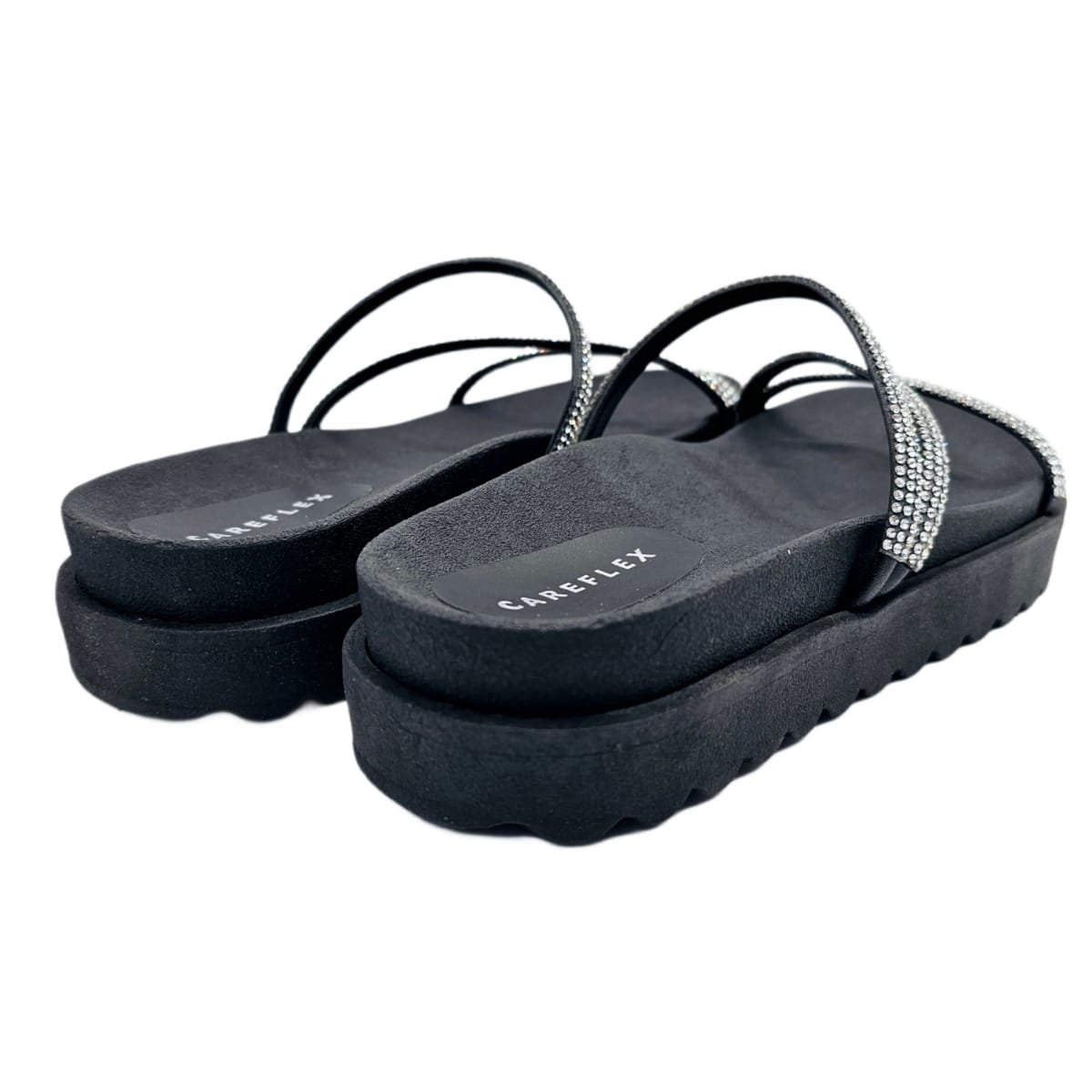 Chinelo com Brilho Strass Confortável Careflex Anatômico Preto 5