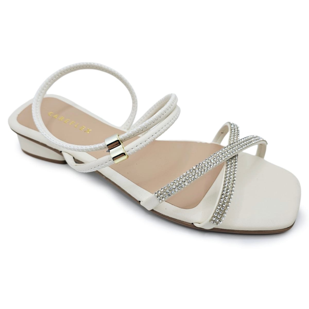 Sandália de Salto Baixo com Brilho Strass Careflex