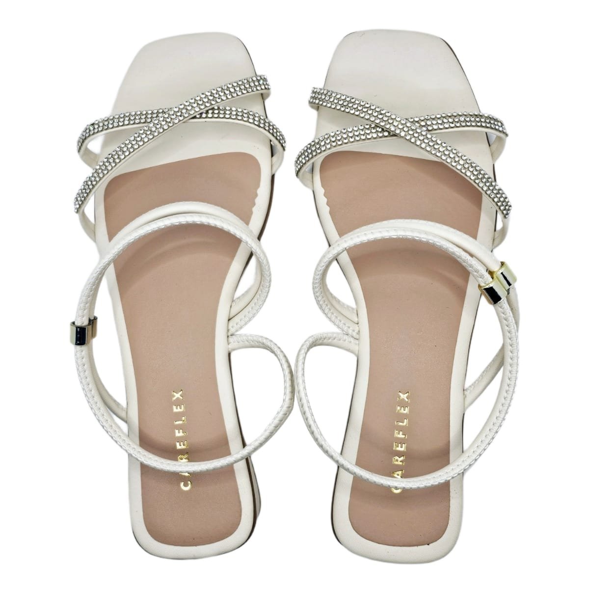 Sandália de Salto Baixo com Brilho Strass Careflex Branco 2