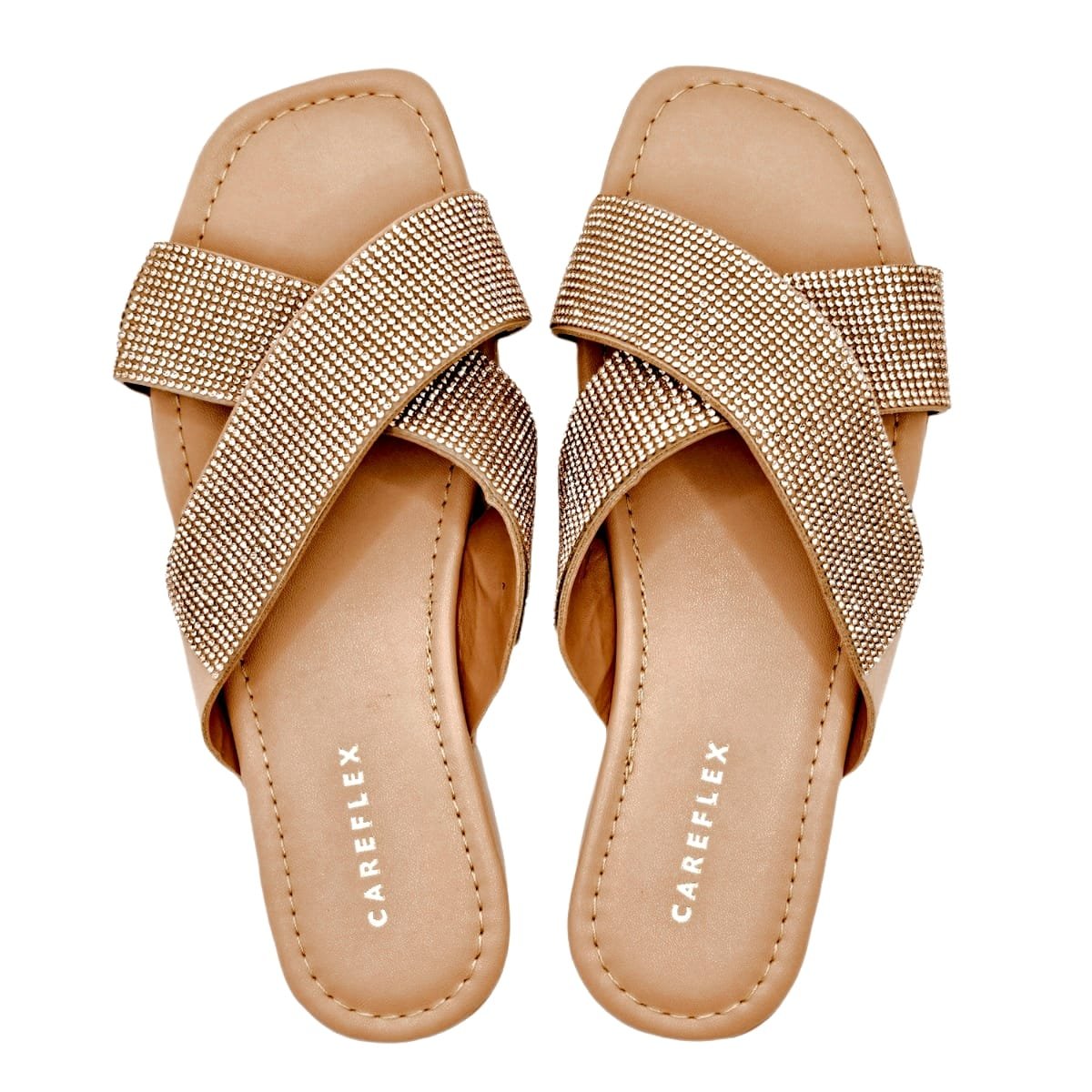 Chinelo Sandália Careflex Rasteira Cruzada com Brilho