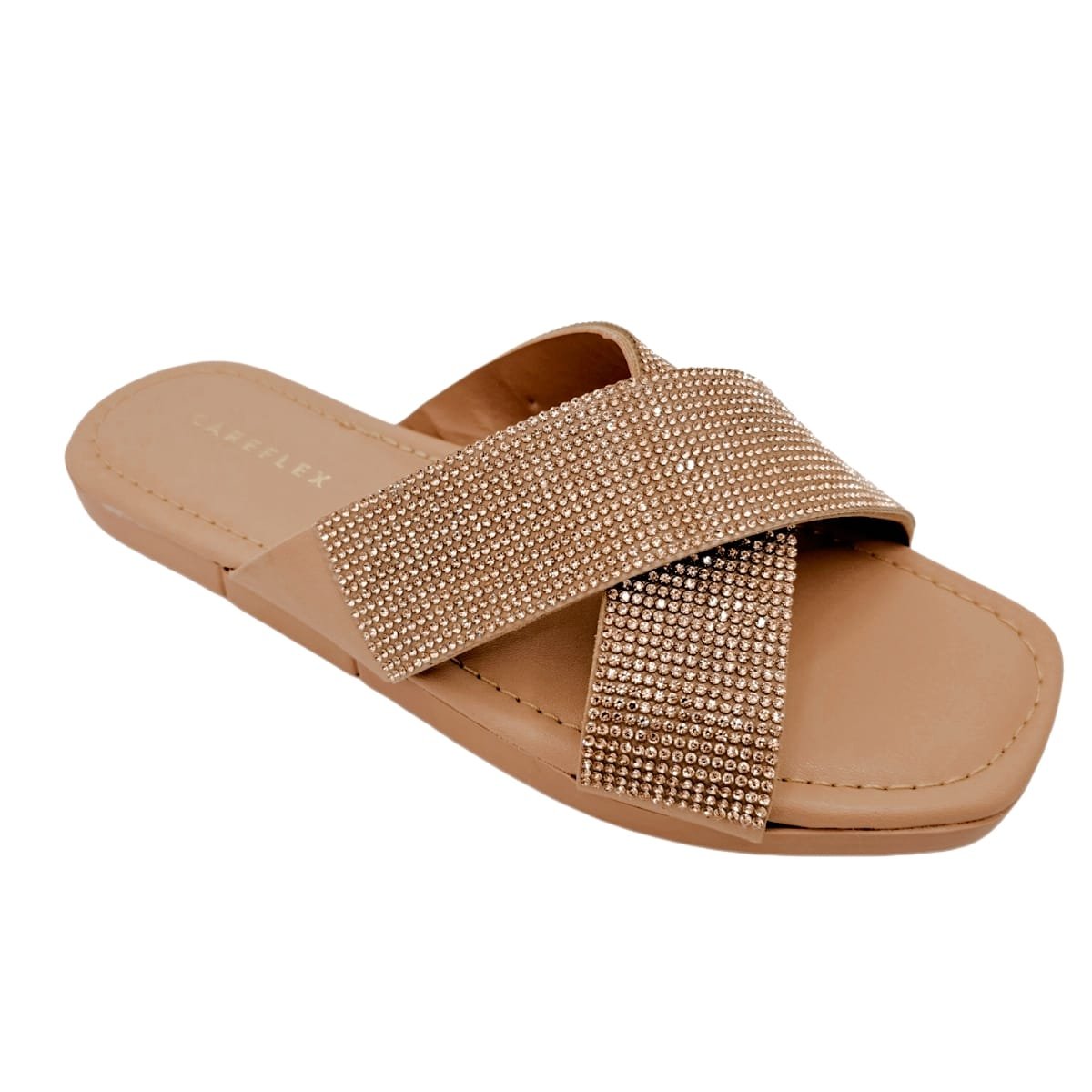 Chinelo Sandália Careflex Rasteira Cruzada com Brilho Nude 3