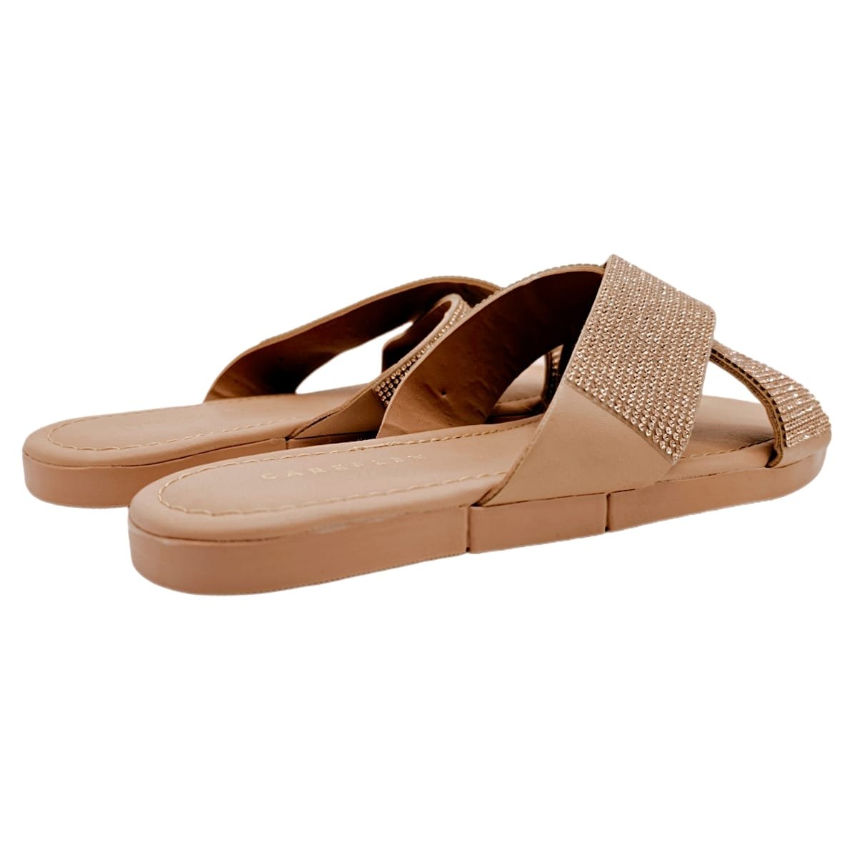 Chinelo Sandália Careflex Rasteira Cruzada com Brilho Nude 4