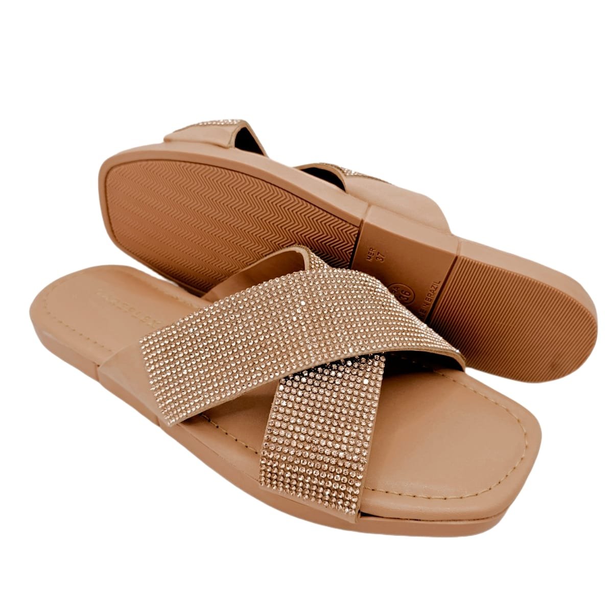 Chinelo Sandália Careflex Rasteira Cruzada com Brilho Nude 5