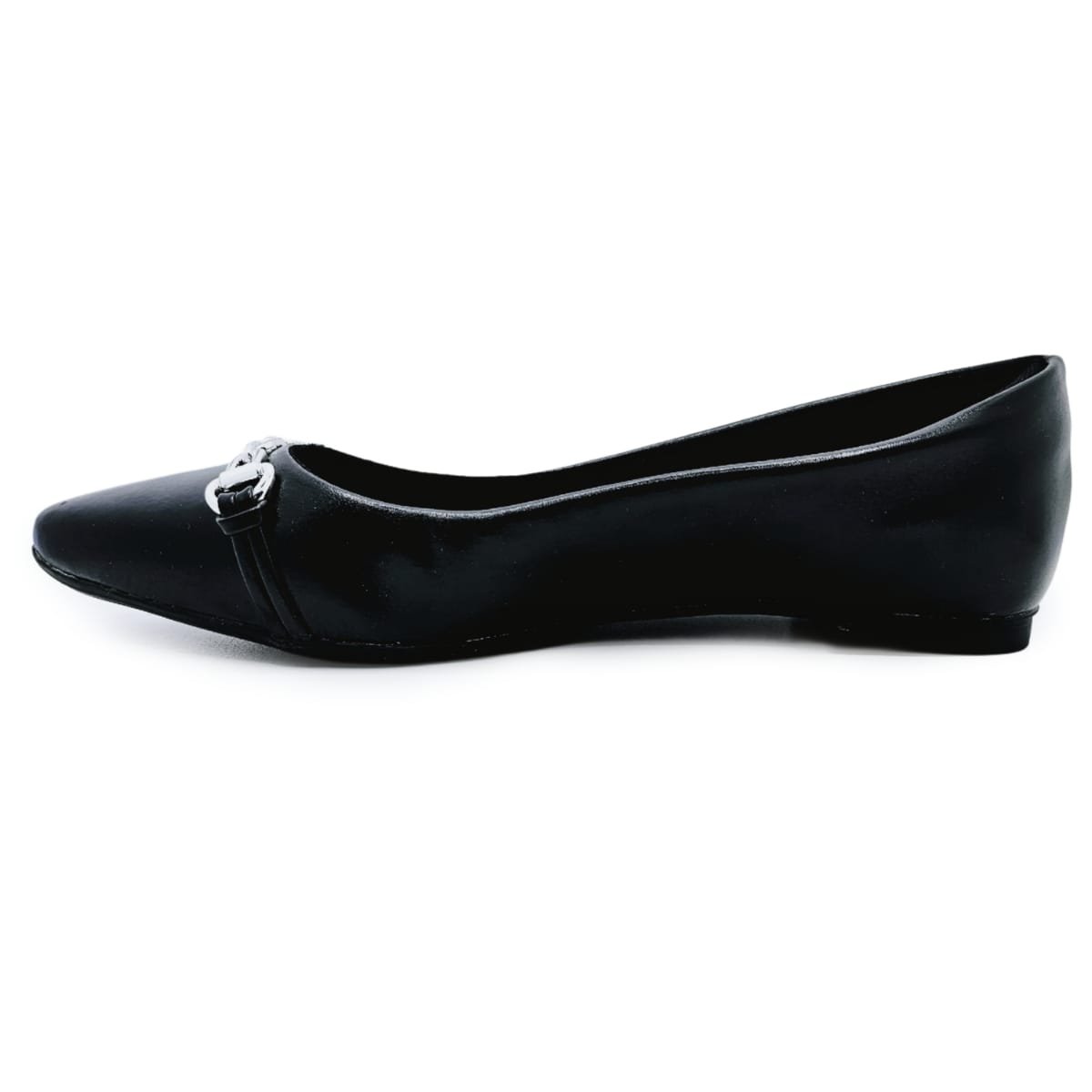 Sapatilha de Bico Fino Careflex com Enfeite de Corrente Preto 3