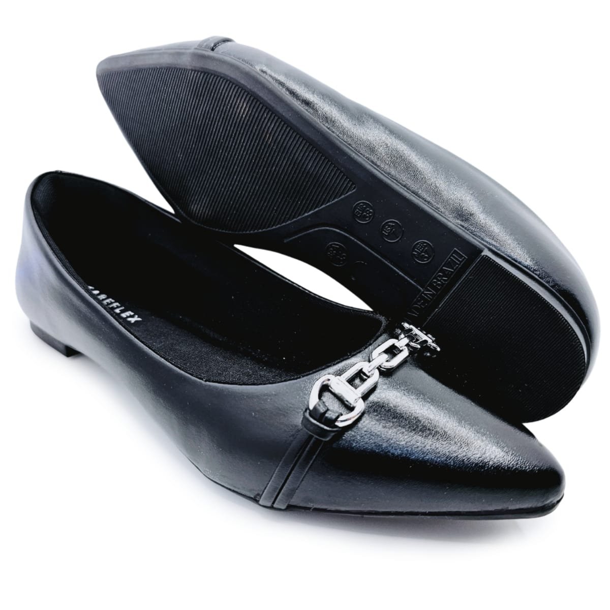 Sapatilha de Bico Fino Careflex com Enfeite de Corrente Preto 5