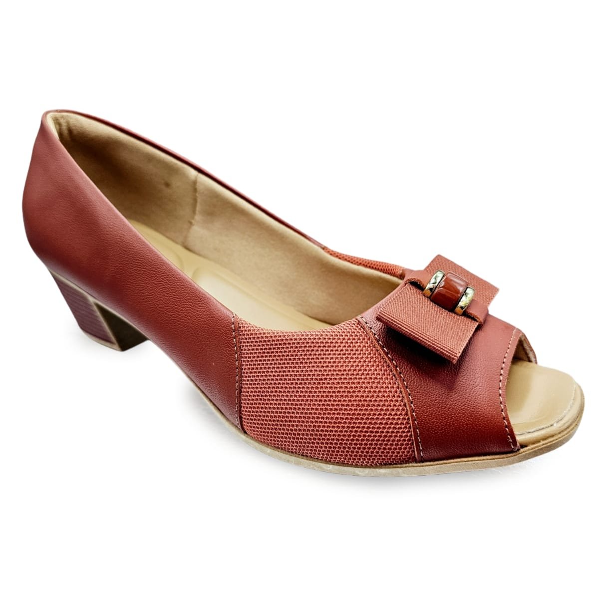 Sapato Usaflex Peep Toe Couro Indicado para Joanetes Terracota 2