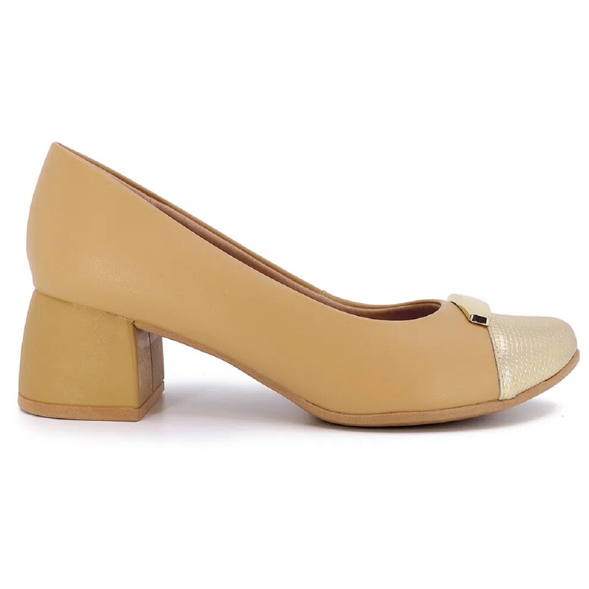 Sapato Scarpin Usaflex Salto Bloco Couro Detalhe Enfeite
