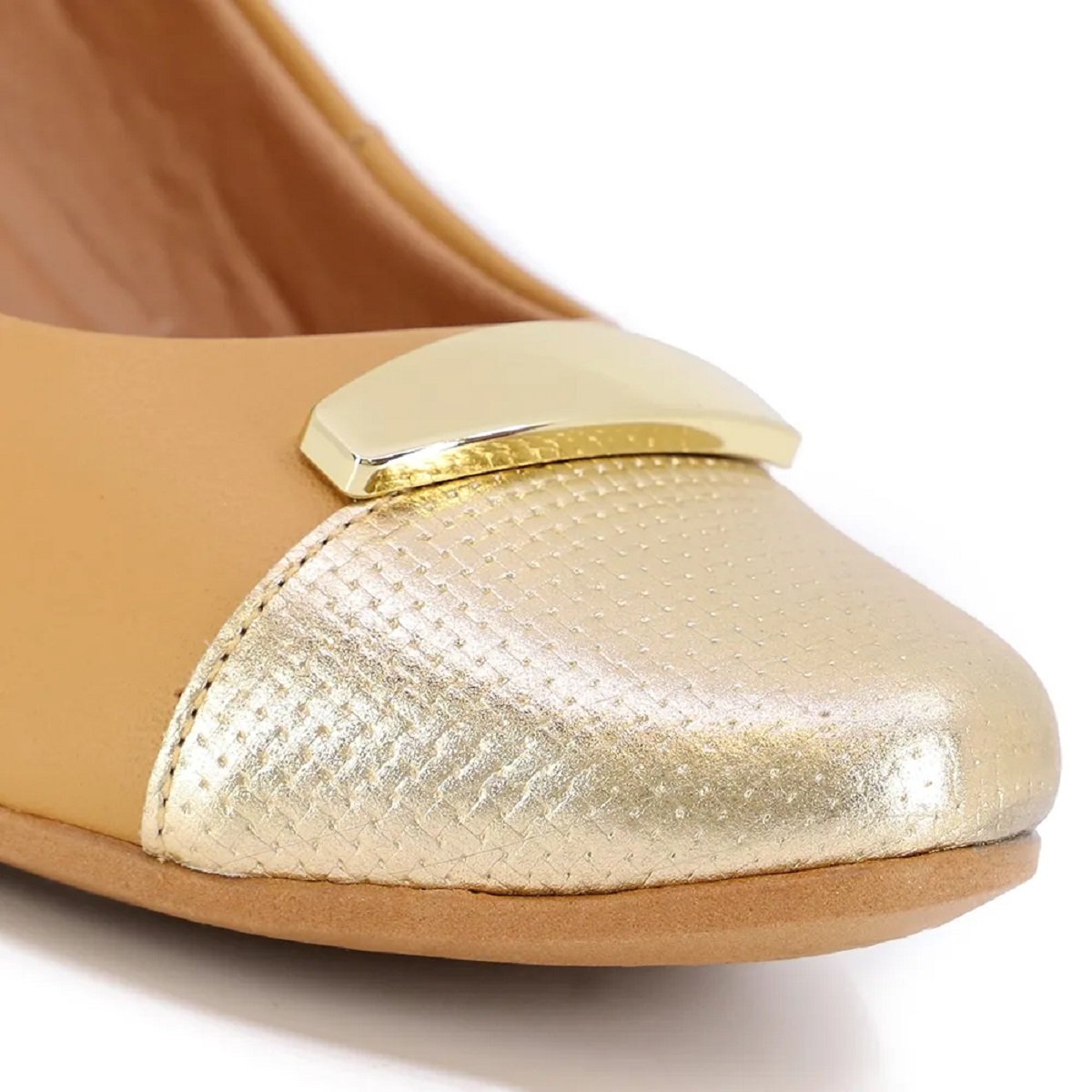 Sapato Scarpin Usaflex Salto Bloco Couro Detalhe Enfeite Caramelo 4