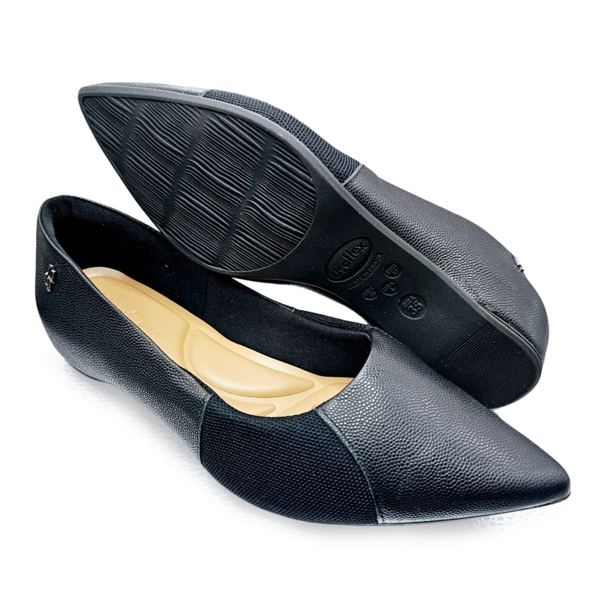 Sapatilha Usaflex Bico Fino com Salto Embutido Joanete Preto 5