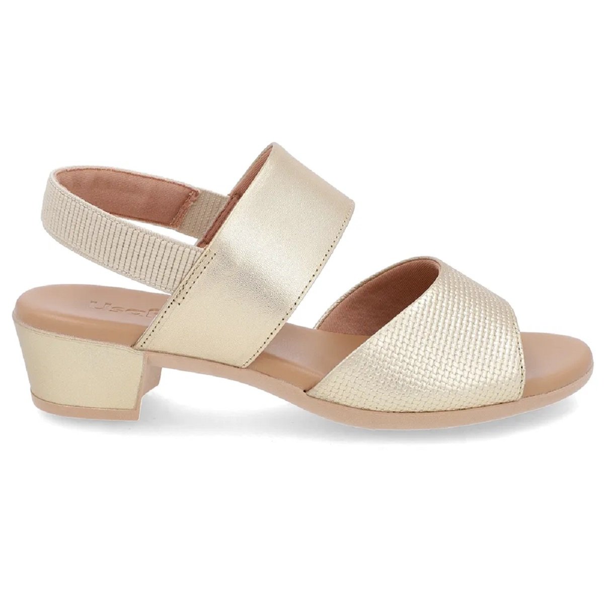 Sandália Usaflex Salto Bloco 4cm Couro Elástico no Calcanhar