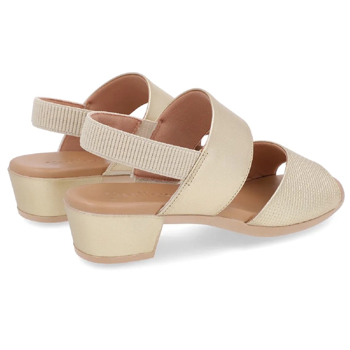 Sandália Usaflex Salto Bloco 4cm Couro Elástico no Calcanhar Dourado 3