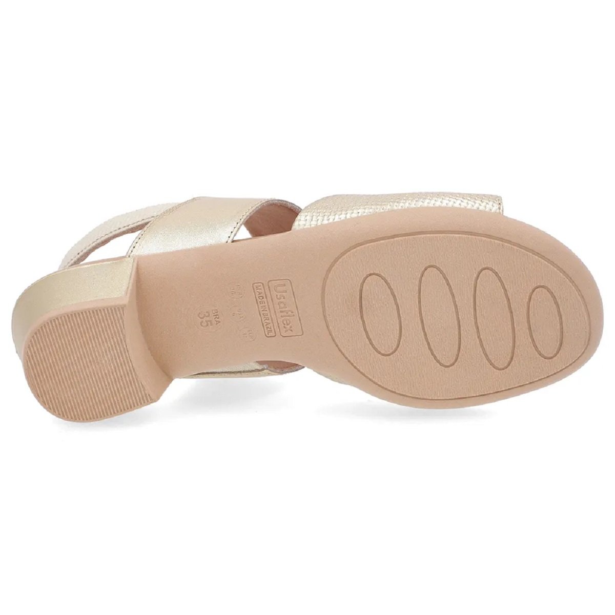 Sandália Usaflex Salto Bloco 4cm Couro Elástico no Calcanhar Dourado 4