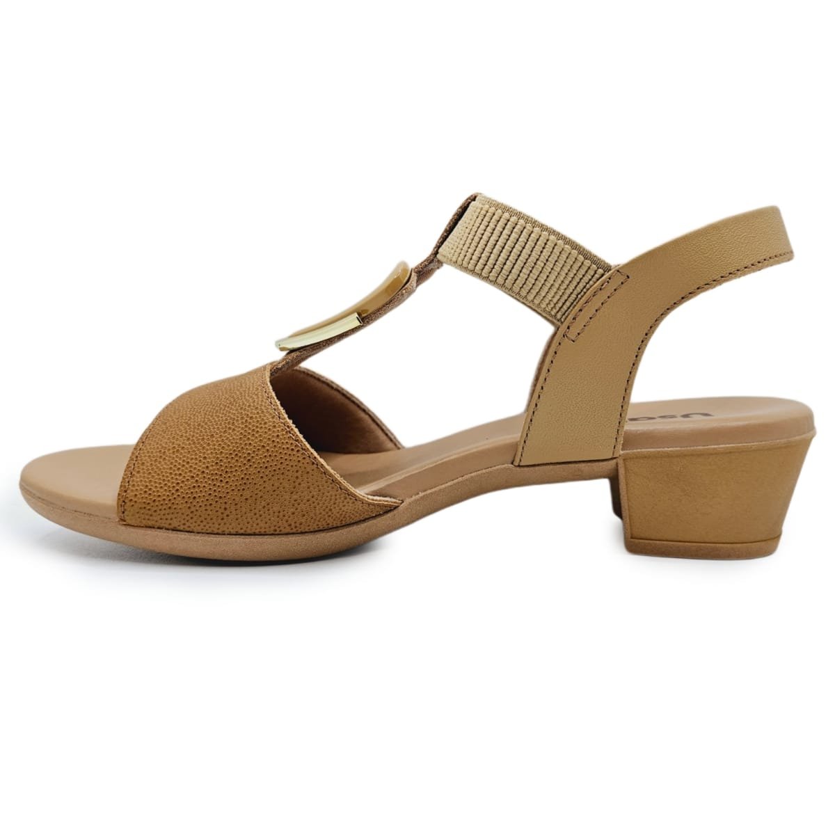 Sandália Usaflex em Couro Salto Bloco com Enfeite Caramelo 4