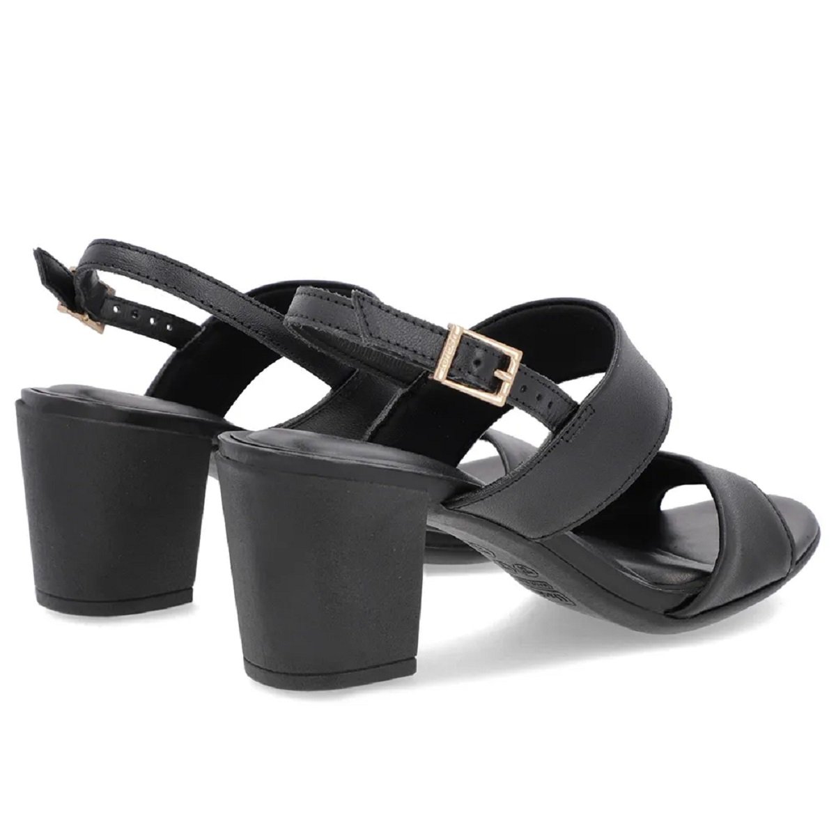 Sandália Usaflex em Couro Tiras Salto Bloco Preto 4