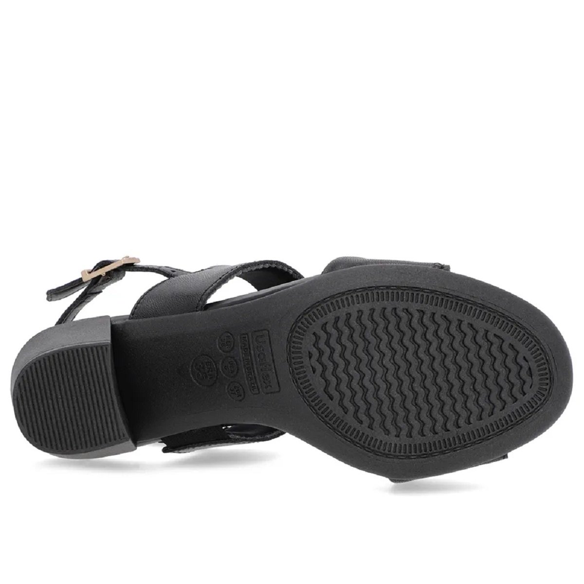 Sandália Usaflex em Couro Tiras Salto Bloco Preto 5